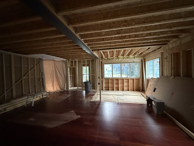 Great room, front wall, mid-renovation